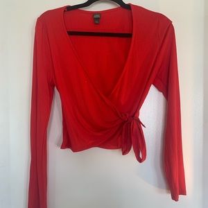 Red long sleeve wrap shirt